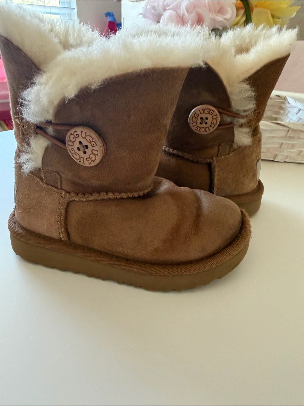 UGG Bailey Button Kids Boot in Brown